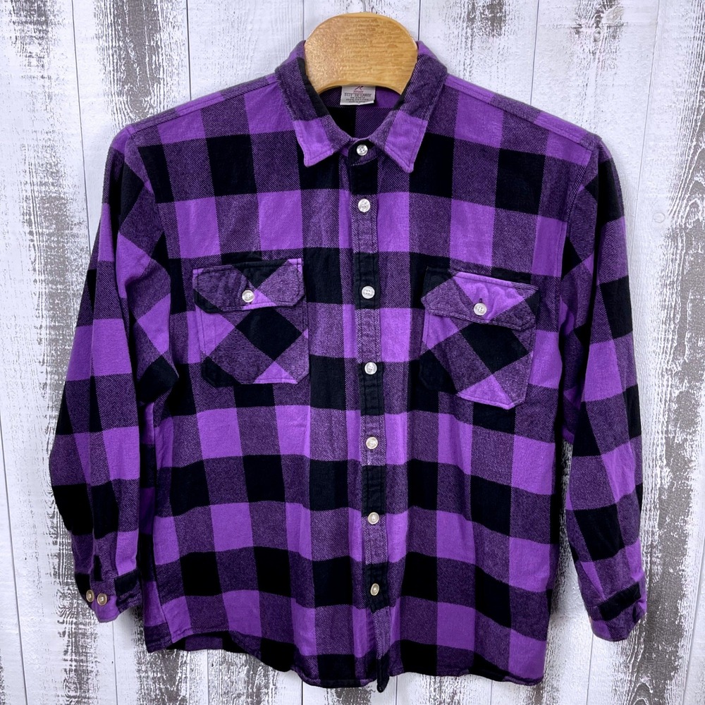 Rothco Buffalo Plaid Flannel Shirt Purple Black 3XL Button Front Cotton